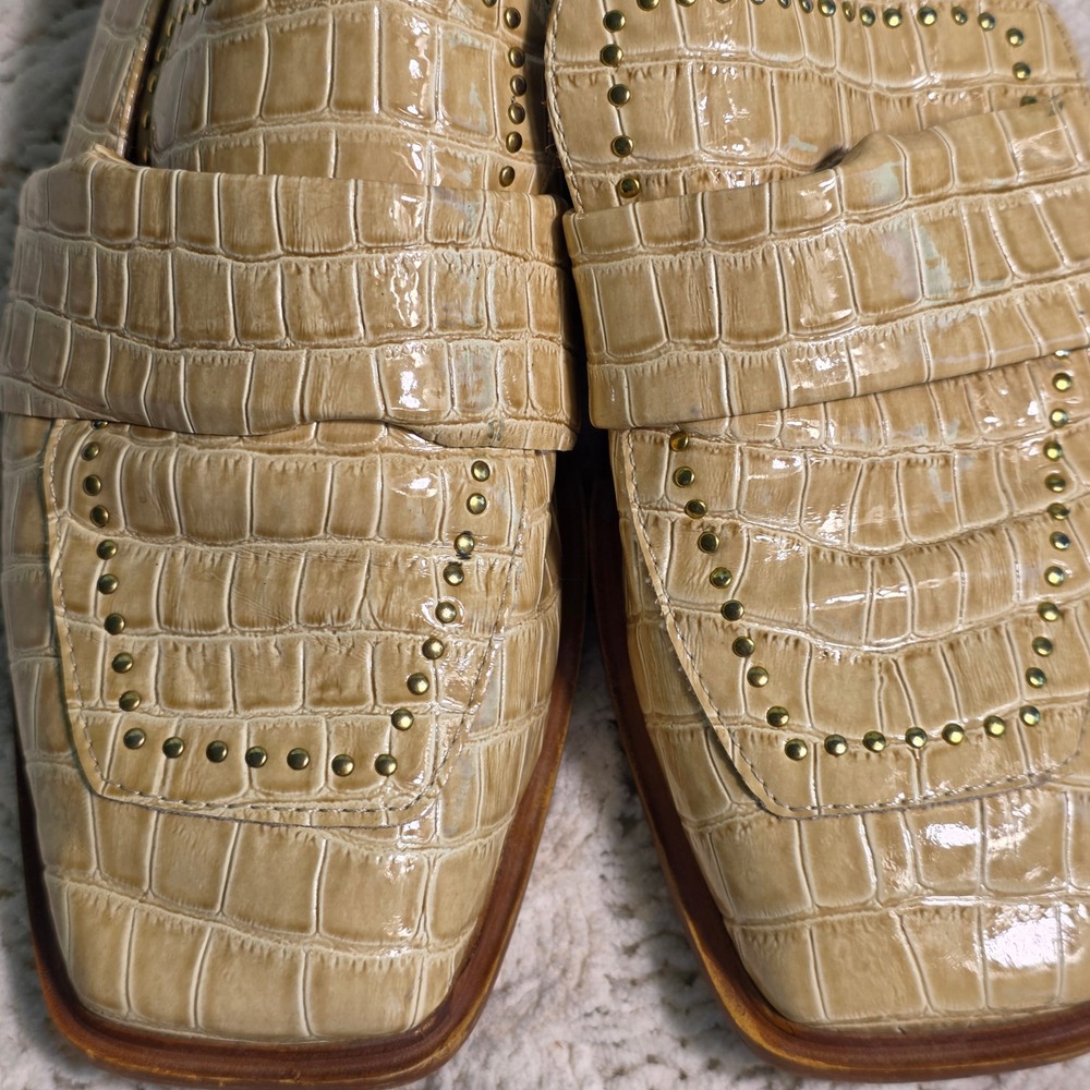 ALOHAS Loafers Beige Ivory Croc Embossed Studded Shoes Women 38 7-7.5 - Picture 3 of 7